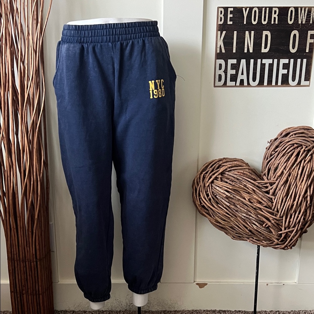 Navy Joggers with Yellow NYC Print